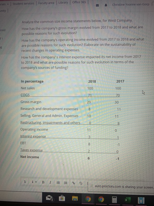 Student services Faculty area | Library Office 365 Christine Yvonne van Gorp rses - unity ered 18 Analyze the common size inc
