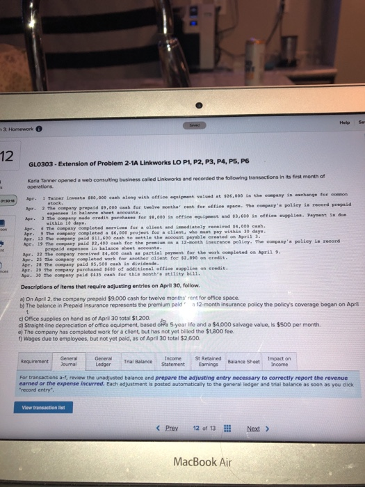 3: Homework 12 GLO303 - Extension of Problem 2-1A Linkworks LO P1, P2, P3, P4, P5, P6 Karla Tanner opened a web consulting bu