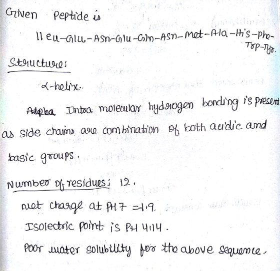 Gve Peptide u Adpha n moleular hydsiogen bonding s present as Side chaun asa combmation ot Eoth audie amd bagic groups Numbeesidues 2.