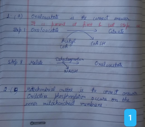 Ica) Oxalcautate is the the correct answer 7 is present at first & last step Step 1. Oxaloacetate Citrate Acetyl COASH TOA St