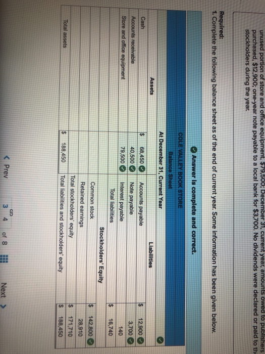 unused portion of store and office equipment, $79,500; December 31, current year, amounts owed to publishers purchased, $12,9