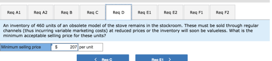 Req A1 Req A2 Req B Reqc Reg D Req E1 Req E2 Req F1 Req F2 An inventory of 460 units of an obsolete model of the stove remain