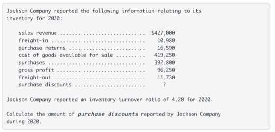 Jackson Company reported the following information relating to its inventory for 2020: sales revenue ........... freight-in .