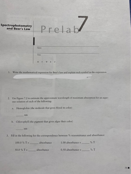 Spectrophotometry and Beers Law Spenglerenga Prelald MT RE 1. Write the mathematical expression for Beers law and explain e