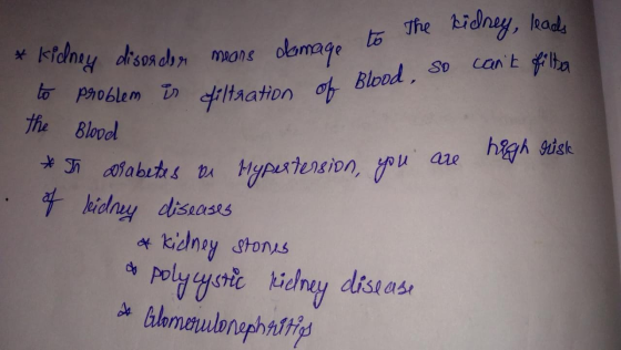 * kidney disorder means damage an to the kidney, leads to to problem is diltration of Blood, so cant filter the Blood are