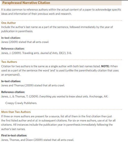 Paraphrased Narrative Citation It is also common to reference authors within the actual content of a paper to acknowledge spe