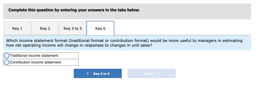 Complete this question by entering your answers in the tabs below. Req 1 Req 2 Req 3 to 5 Req 6 Which income statement format