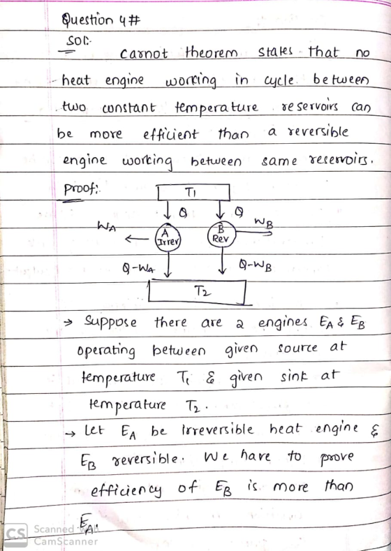 no Question 4 # SOL carnot theorem stales that heat engine working in cycle. between two constant temperature reservoirs can