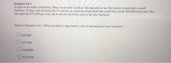 Scenario 14-2 As part of an estate settlement, Mary received Si million. She decided to use the money to purchase a small bus