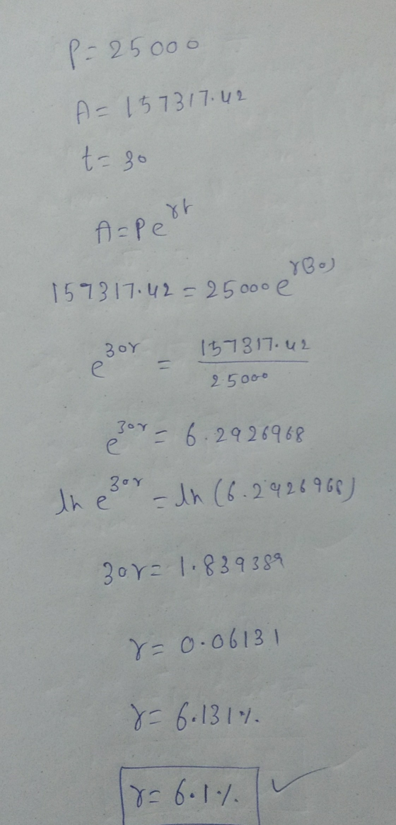 P-25000 A = 157317.42 t=20 하 Azpe YBO) 159317.42 = 25000 e 157317.42 zor e 2-5000 Bor por = 6.2926968 In eor - dh (6.2926968)