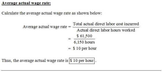 Average actual wage rate: Calculate the average actual wage rate as shown below Total actual direct labor cost incurred Actua