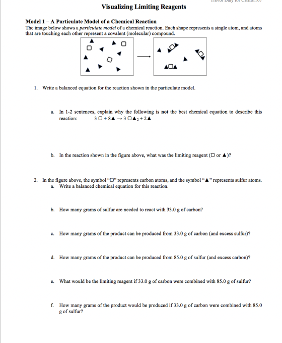llevul Daly IUI CALIVIU7 Visualizing Limiting Reagents Model 1 - A Particulate Model of a Chemical Reaction The image below s