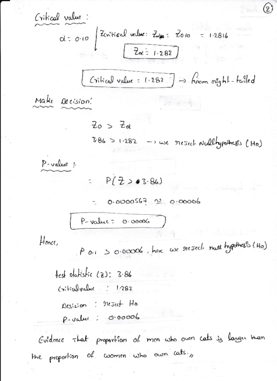 Critical value: a=010 = 1.2816 Ecritical value Za Zoio ( Zaž 1.2827 (critical value: 1.282 ] from right-tailed Make Decision!