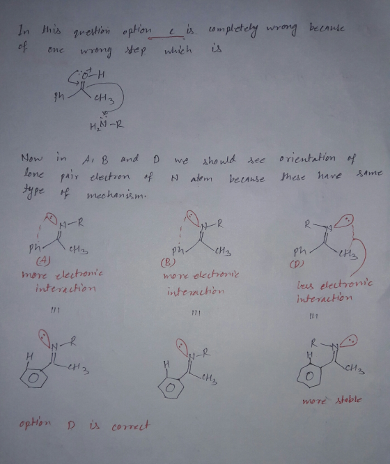 In this question option is completely wrong because of wrong step which is бие oth ph 대 3 H₂N-R A, B and Now in D lone pair e