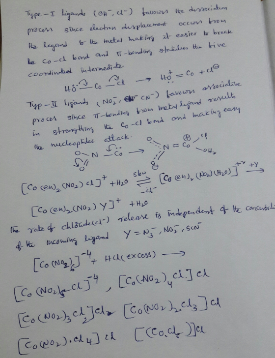 pracers gnce electon citplace met occun bom tto Leaand trk. meta haking al. easier la break le co-cl bond and T-bonding ghettuen tt- tive bnd and nat in eary lte nucleoptdee attack sou -4 [c@o.).e1 4]? [CCo.clr.)CL