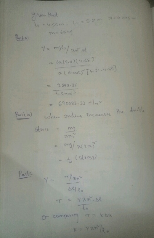 given that L -5.21 Stoo.ouson to 4.55m, m=65kg Panta) ya mglo/ ar se 65(9-3)(4.55) Corous] [ 5.21-4.55] 2.898.35 4.23163 -690