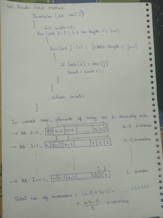 (a) Brute Force Method Inversion (int are []) 1 int contatos for (int i = 0; i < arr-length-l; i++) { for (int j zitl ; jcare