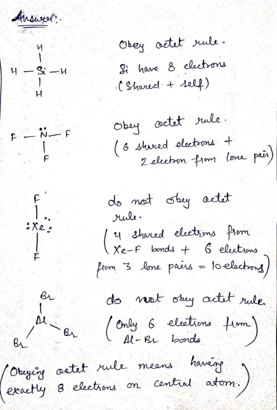 Answeet: - H . 4 - Si - Obey coctet rule. Si have 8 elections (Shared & self) -I F iż-a Obey coctet rule. 16 shared elections