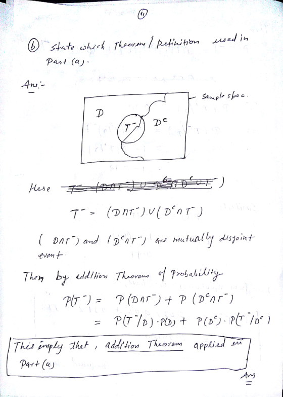 Pat (a) Sauplh spa c DAT) ard / even t nutually disjoint P(7.-/D).PCD) + P(De) . Pt./De) =