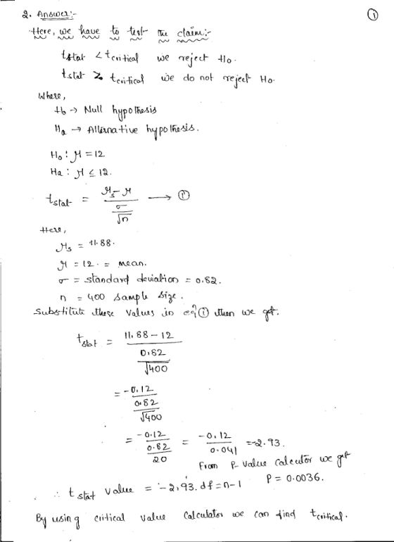- Allana tiue hypo Ho: H12 stal- 1te1a, 2 Mean substitut tluse Valus e9ⓘJaon uge 11. 88-12. D 82- 400 - 0.12- _-0.12 o.82- 00413 P= 0.0036 t stat usin q ci-tical Valua Calculale we Can ^ind t, citical