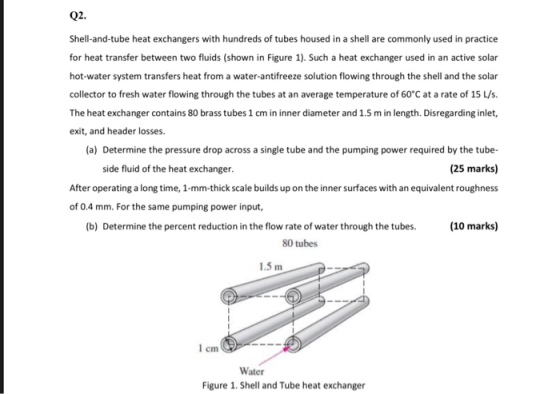 Q2. Shell-and-tube heat exchangers with hundreds of tubes housed in a shell are commonly used in practice for heat transfer b