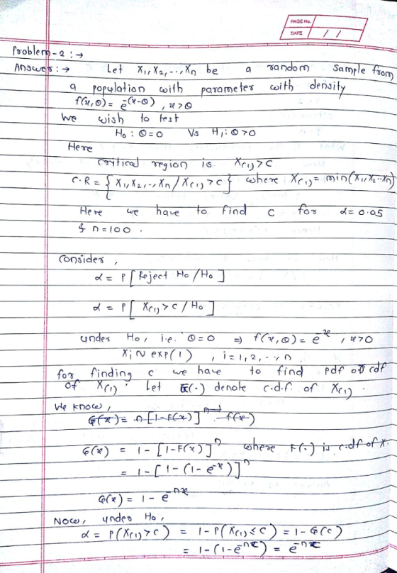 PAGE Na DATE Sample oom) a population with - Parameter altb densit Taroe fe Cf e sh to test Here e re ve qve fo, finding we have to Ce hae I n ne ynde Ho