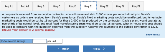 Req A1 Req A2 Req B Reqc Req D Req E2 Req F1 Req F2 Req E1 ---- A proposal is received from an outside contractor who will ma
