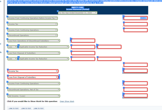 Analyze the above information and prepare an income statement for the year 2020, starting with income from continuing operati