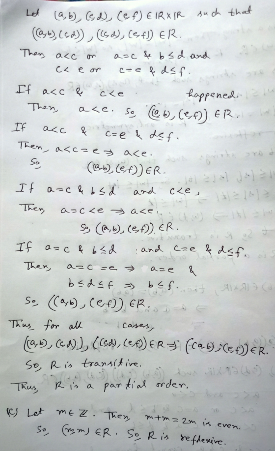 Let (a, b), (d), (ef) EIRXIR such that ((a,b), (ed), ((Sd), (ef)) ER. Then, acc on aac &e bed and a ece on coefdsf. If acc &