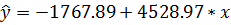 ŷ = -1767.89+ 4528.97 * x