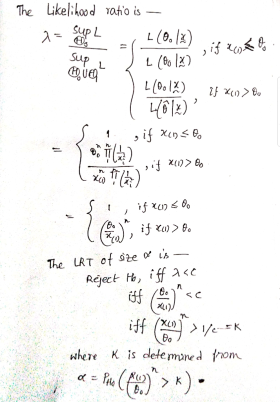 The Likel Hod rato is Sup 1 Su HOTE Coj > 1s The UAT of size i) Do where K is cletemined thom