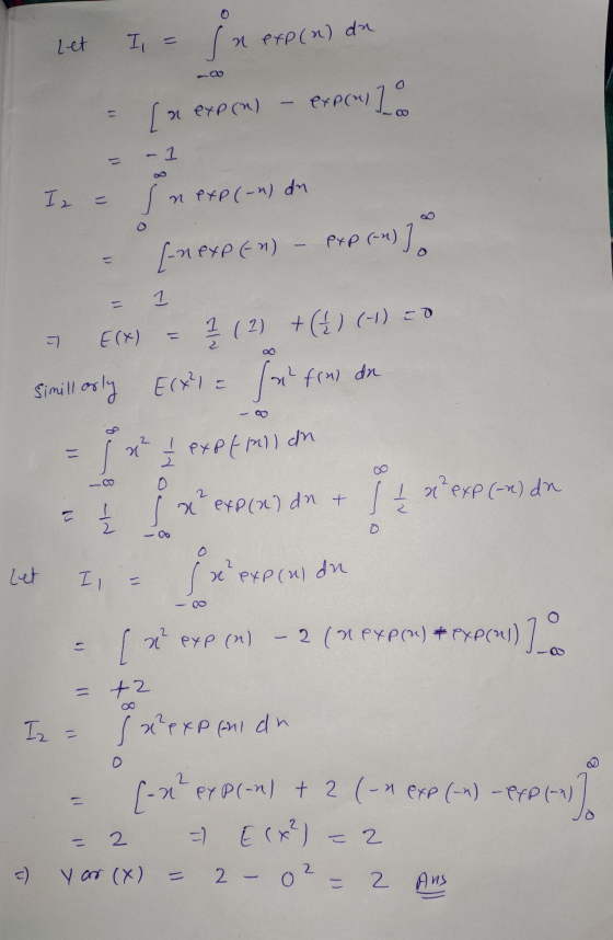 Let I s n exp(n) du expcns 10 [ n exp(n) 1 Iz = n exp(-) du exp (en)] [-sexpen) 1 +(*) (-1) co ㅋ E(X) 1 (2) = Simill as illa