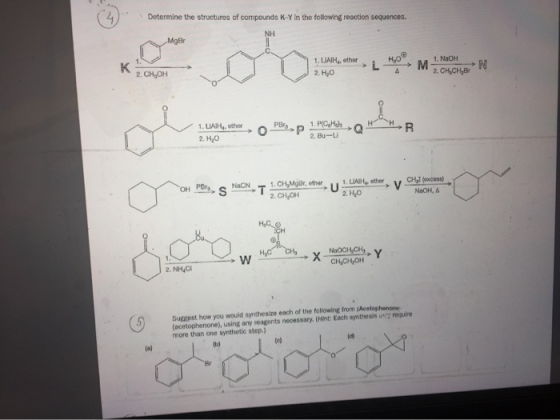 Determine the structures of compounds K-Y in the following reaction sequences. MgBr Hyo 1. NaOH 1. LIAIH, other 2. H2O N 2. C