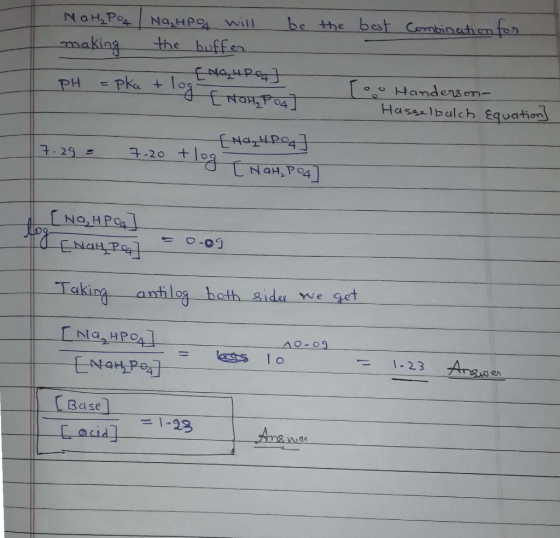 be the best Combination for NaH₂PO4 | Na₂HPO4 will making the buffer pH - ENGHRO] = pka + log I Hahapo4] oo Handerson- Hassel