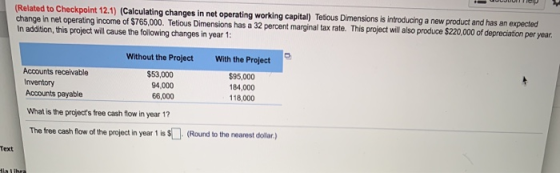 (Related to Checkpoint 12.1) (Calculating changes in net operating working capital) Tetious Dimensions is introducing a new p