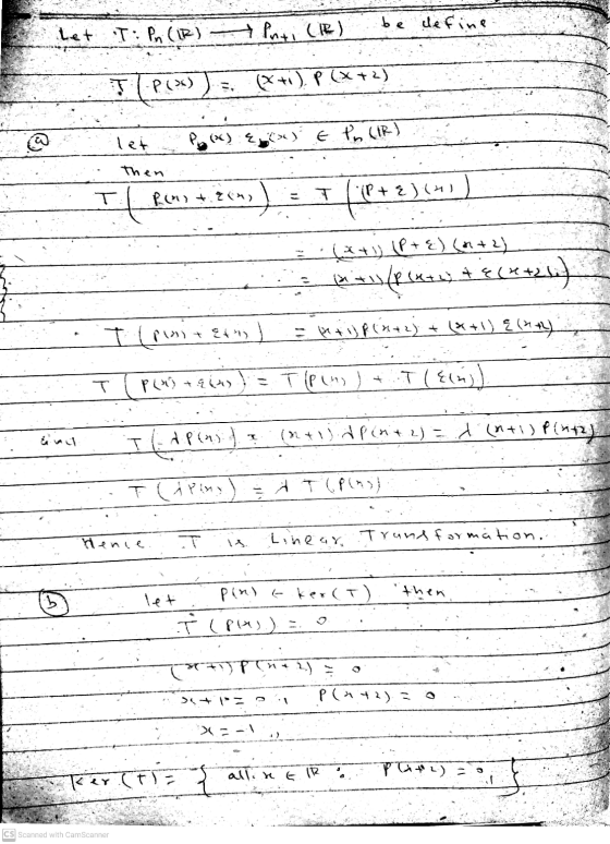 be define Let I: Pn (IR) Puti (2) TCP()) = (x+1). P(x+2) let (*) {x} E Po (IR) then 다 Ringt zen, fil + 2)(41) 21** P+E) (0+2)