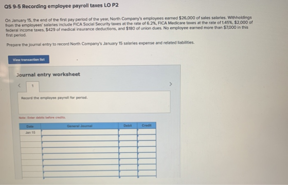 QS 9 5 Recording Employee Payroll Taxes LO P2 On January 15 The End Of 