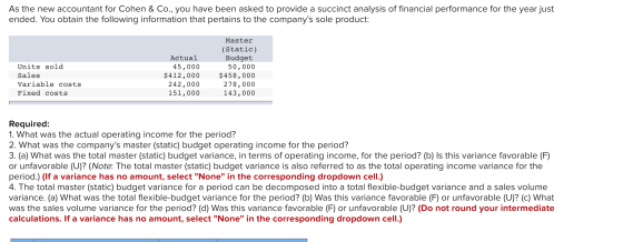 As the new accountant for Cohen & Co., you have been asked to provide a succinct analysis of financial performance for the ye