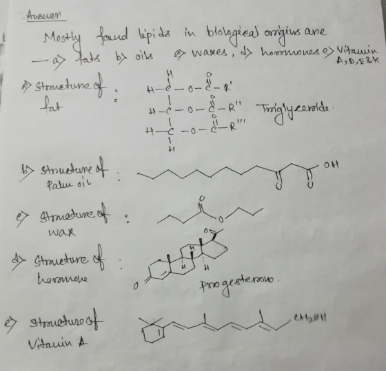 Auswen are A,D,E&K Mostly found lipids in biological origins - a fats by oils waxes, dy hossmouese) Vitamin > Stronetune of h