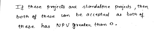 I these projects are standalone projects, then both of these can be accepted as both of there has NPV greater than o,