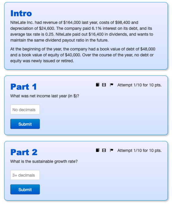 Intro NiteLate Inc. had revenue of $164,000 last year, costs of $98,400 and depreciation of $24,600. The company paid 6.1% in