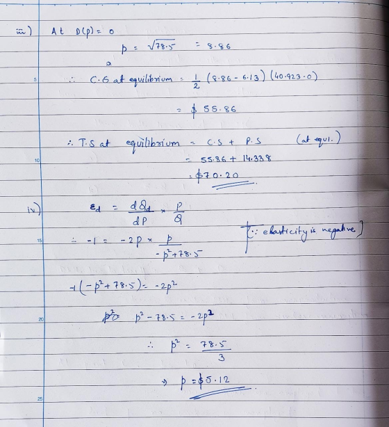 in ) At D(P) = 0 8.86 Þ 278.5 5 c. 6 at equilibrium < (8.86 - 6.13) (40.923-0) 2 $ 55.86 3. T. S at equilibrium (at equi.) c.