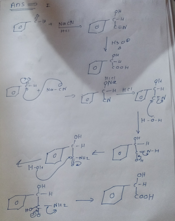 AnS OH C- Itu Na CN EEN Hсі H30 OH C- COOH 1+1 cl oNa QH Na CN Н с.-н EN H-O-H 애 c - H CTN-H A-NH2 nu OH Holt 애 C-H 애 (- H -