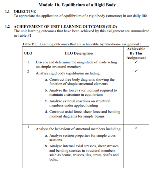 Module 1b. Equilibrium of a Rigid Body 1.1 OBJECTIVE To appreciate the application of equilibrium of a rigid body (structure)