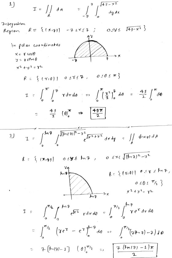 1) 149 – x2 5.1! ** dy dx Integration Region RE (x141) -75 X 7 Oxys 1490X23 in polar coordinates war como y=rsono 7 x2 + y2=