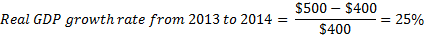 $500 - $400 Real GDP growth rate from 2013 to 2014 = ? =25% $400
