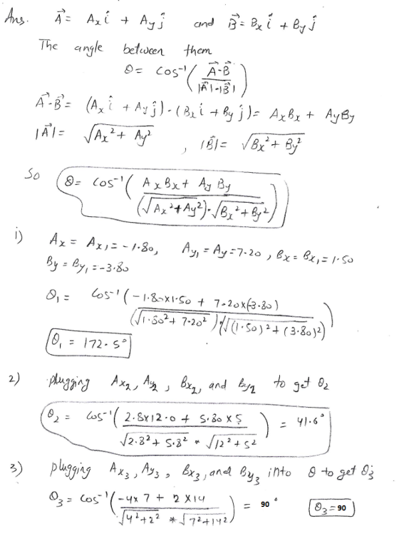 The angle betn them Аув So , 172-S 0212 41.6 plugging Ax3,A33, B3 }and|By、into 8togdes 一 90 02-90