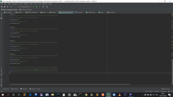 - 5 x PS Sign-Language-master [C:\Users\naman\Downloads\Sign-Language-master Sign-Language-master] - ... sudokochecker.py (Si