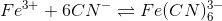 Fe3+ +6CN- = Fe(CN)