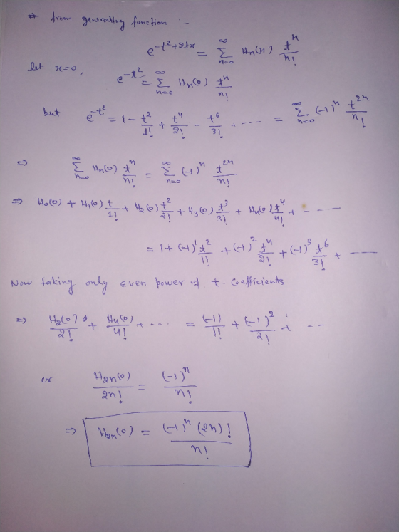 * from generating function :- let x=0 > 40+40) + 40+ 4,03 mette =1461 +61 --- Now taking only even power of t. Coefficients H